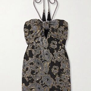 Johanna Ortiz Black and Gold Strapless Dress